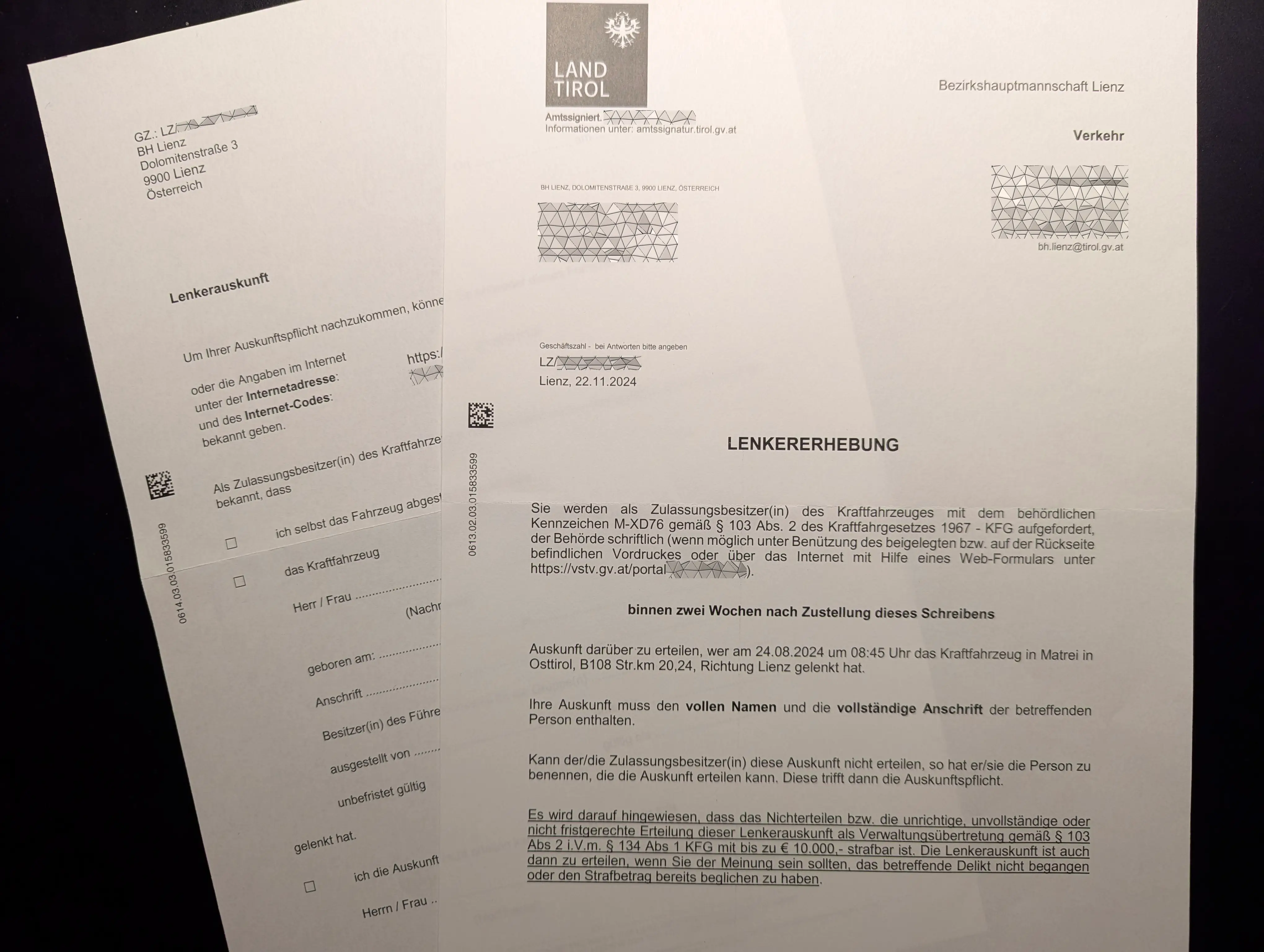 Der Inhalt des Einschreibens